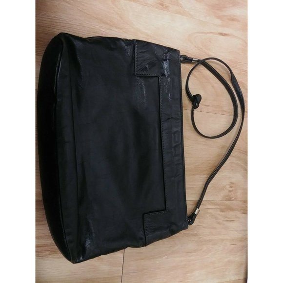 SAS Leather Shoulder Bag BLACK Purse VINTAGE hinge - Picture 2 of 8